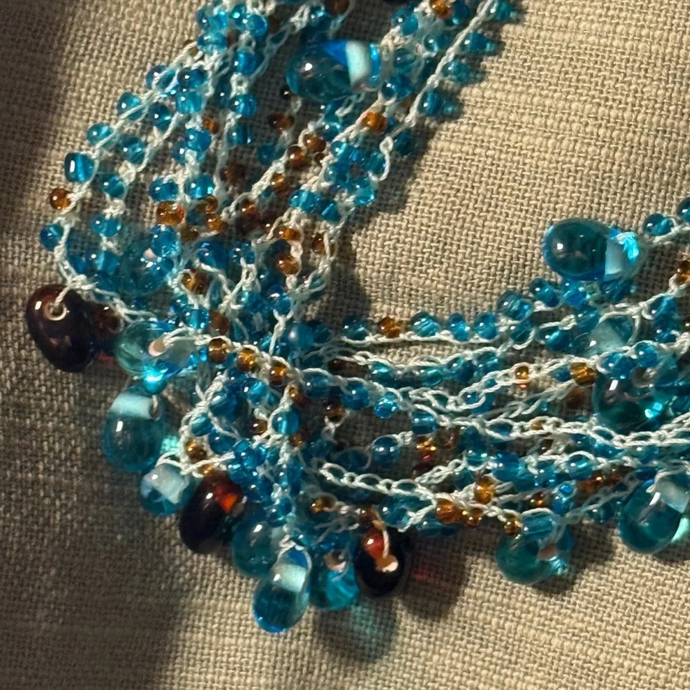 Blue Glass Beaded Multi-Strand Adjustable Necklace